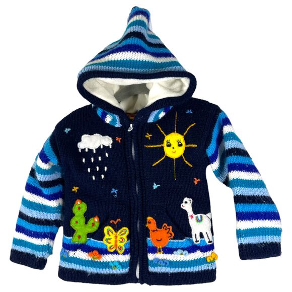 Q'ori Marka Handmade in Peru Knit Animal Cardigan Toddler Approx Size 3T - Picture 1 of 6